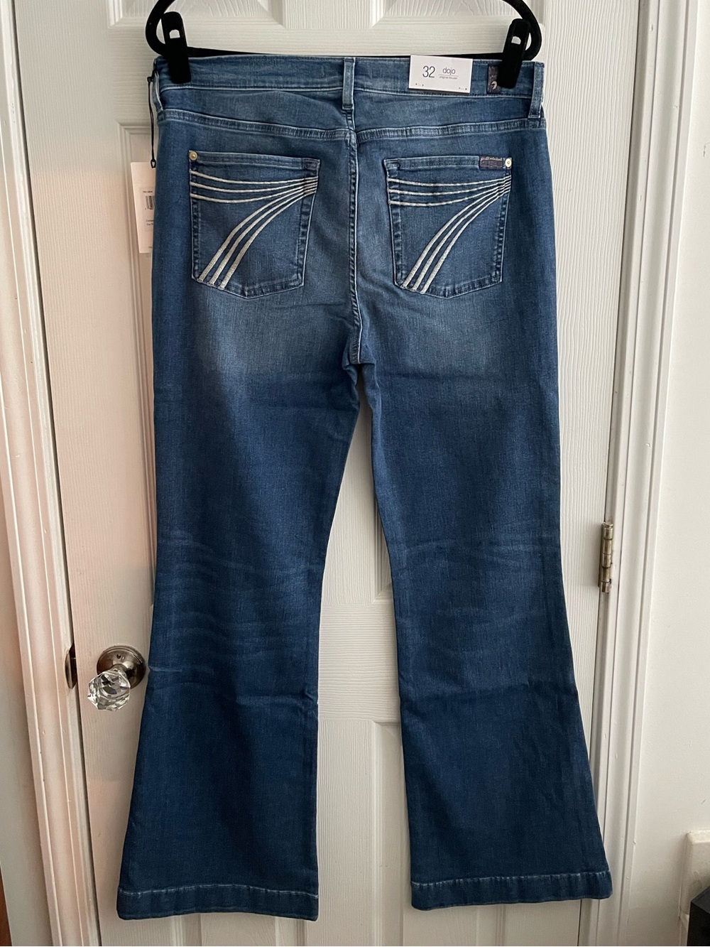 NWT 7 FOR ALL MANKIND Dojo Original Trouser Jean Silver Embroid 7R012B44 SZ: 32